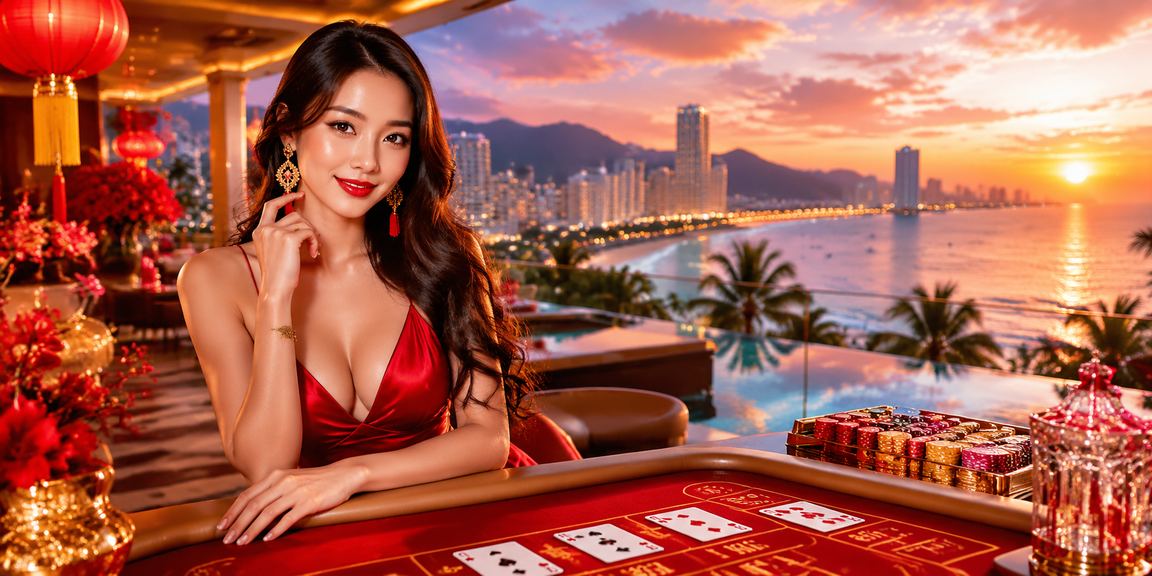 Cảnh bờ biển Nha Trang với bàn baccarat sang trọng
